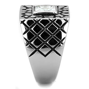 TK1607 - High polished (no plating) Stainless Steel Ring with AAA Grade CZ  in Clear