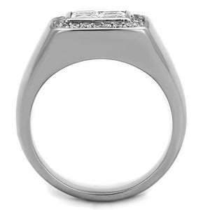 TK1608 - High polished (no plating) Stainless Steel Ring with AAA Grade CZ  in Clear