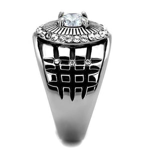 TK1614 - High polished (no plating) Stainless Steel Ring with AAA Grade CZ  in Clear