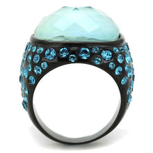 Load image into Gallery viewer, TK1617 - IP Black(Ion Plating) Stainless Steel Ring with Synthetic Synthetic Glass in Sea Blue