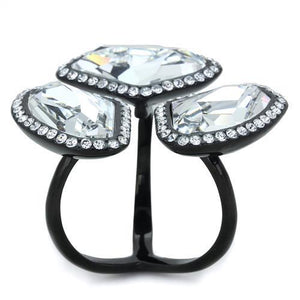 TK1619 - IP Black(Ion Plating) Stainless Steel Ring with Top Grade Crystal  in Clear