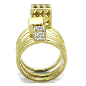 TK1630 - IP Gold(Ion Plating) Stainless Steel Ring with AAA Grade CZ  in Clear