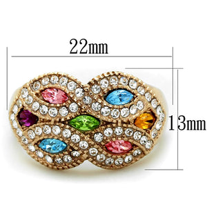 TK1632 - IP Rose Gold(Ion Plating) Stainless Steel Ring with Top Grade Crystal  in Multi Color