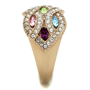 TK1632 - IP Rose Gold(Ion Plating) Stainless Steel Ring with Top Grade Crystal  in Multi Color