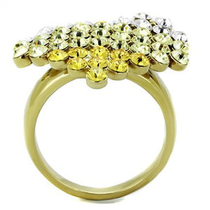 TK1642 - IP Gold(Ion Plating) Stainless Steel Ring with Top Grade Crystal  in Multi Color