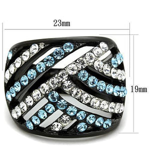 TK1663 - Two-Tone IP Black Stainless Steel Ring with Top Grade Crystal  in Sea Blue