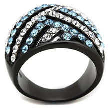 Load image into Gallery viewer, TK1663 - Two-Tone IP Black Stainless Steel Ring with Top Grade Crystal  in Sea Blue