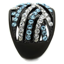 Load image into Gallery viewer, TK1663 - Two-Tone IP Black Stainless Steel Ring with Top Grade Crystal  in Sea Blue