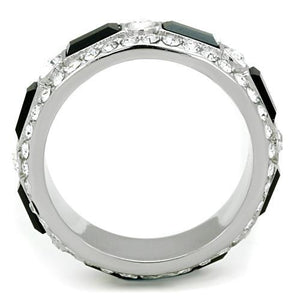 TK1677 - High polished (no plating) Stainless Steel Ring with Top Grade Crystal  in Jet