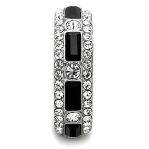 TK1677 - High polished (no plating) Stainless Steel Ring with Top Grade Crystal  in Jet