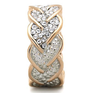 TK1691 - Two-Tone IP Rose Gold Stainless Steel Ring with Top Grade Crystal  in Clear