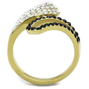 TK1710 - IP Gold(Ion Plating) Stainless Steel Ring with Top Grade Crystal  in Jet