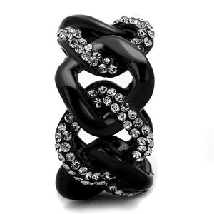 TK1731 - IP Black(Ion Plating) Stainless Steel Ring with Top Grade Crystal  in Black Diamond