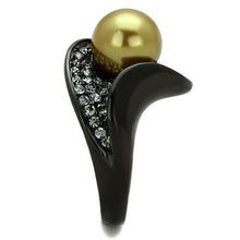 Load image into Gallery viewer, TK1732 - IP Black(Ion Plating) Stainless Steel Ring with Synthetic Pearl in Champagne