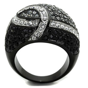 TK1733 - Two-Tone IP Black Stainless Steel Ring with Top Grade Crystal  in Black Diamond