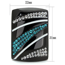 Load image into Gallery viewer, TK1736 - IP Black(Ion Plating) Stainless Steel Ring with Top Grade Crystal  in Blue Zircon