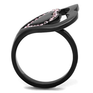 TK1737 - IP Black(Ion Plating) Stainless Steel Ring with Top Grade Crystal  in Light Rose