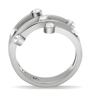 TK173 - High polished (no plating) Stainless Steel Ring with Top Grade Crystal  in Clear