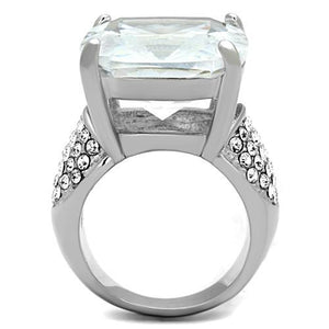 TK1748 - High polished (no plating) Stainless Steel Ring with AAA Grade CZ  in Clear