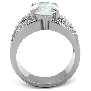 TK1752 - High polished (no plating) Stainless Steel Ring with AAA Grade CZ  in Clear