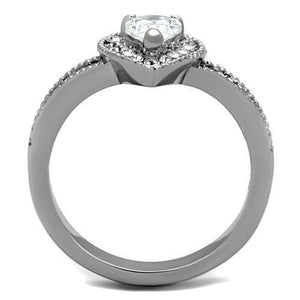 TK1759 - High polished (no plating) Stainless Steel Ring with AAA Grade CZ  in Clear