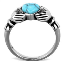 Load image into Gallery viewer, TK1770 - High polished (no plating) Stainless Steel Ring with Synthetic Turquoise in Sea Blue