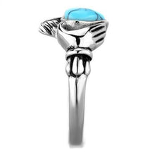 Load image into Gallery viewer, TK1770 - High polished (no plating) Stainless Steel Ring with Synthetic Turquoise in Sea Blue