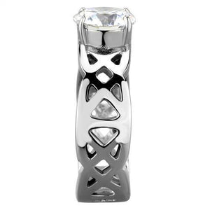 TK1772 - High polished (no plating) Stainless Steel Ring with AAA Grade CZ  in Clear