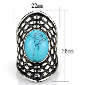 TK1780 - High polished (no plating) Stainless Steel Ring with Synthetic Turquoise in Sea Blue