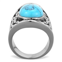 Load image into Gallery viewer, TK1780 - High polished (no plating) Stainless Steel Ring with Synthetic Turquoise in Sea Blue