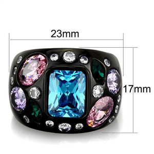 TK1790 - IP Black(Ion Plating) Stainless Steel Ring with AAA Grade CZ  in Sea Blue