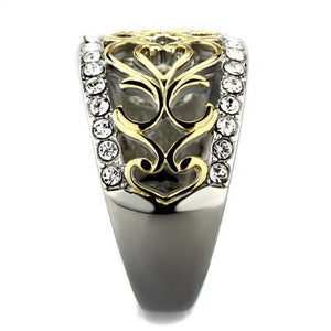 TK1792 - Two-Tone IP Gold (Ion Plating) Stainless Steel Ring with Top Grade Crystal  in Clear