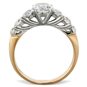 TK1794 - Two-Tone IP Rose Gold Stainless Steel Ring with AAA Grade CZ  in Clear