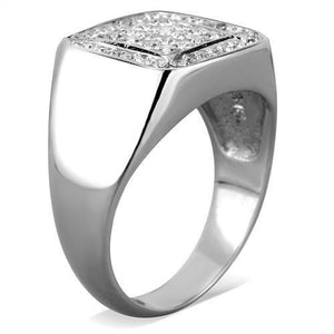 TK1802 - High polished (no plating) Stainless Steel Ring with AAA Grade CZ  in Clear