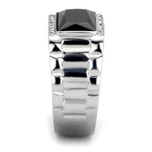 Load image into Gallery viewer, TK1811 - High polished (no plating) Stainless Steel Ring with Synthetic Onyx in Jet