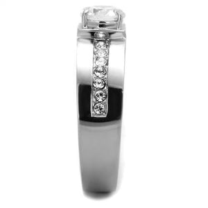 TK1816 - High polished (no plating) Stainless Steel Ring with AAA Grade CZ  in Clear