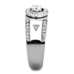 TK1819 - High polished (no plating) Stainless Steel Ring with AAA Grade CZ  in Clear