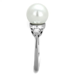 TK1824 - High polished (no plating) Stainless Steel Ring with Synthetic Pearl in White