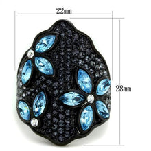 Load image into Gallery viewer, TK1834 - IP Black(Ion Plating) Stainless Steel Ring with Top Grade Crystal  in Sea Blue