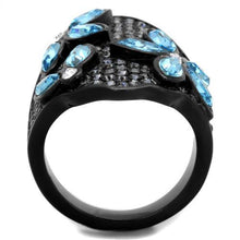 Load image into Gallery viewer, TK1834 - IP Black(Ion Plating) Stainless Steel Ring with Top Grade Crystal  in Sea Blue