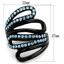 Load image into Gallery viewer, TK1835 - IP Black(Ion Plating) Stainless Steel Ring with Top Grade Crystal  in Sea Blue