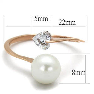 TK1837 - IP Rose Gold(Ion Plating) Stainless Steel Ring with Synthetic Pearl in White