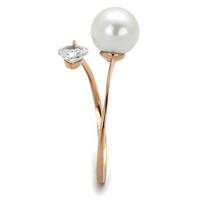 TK1837 - IP Rose Gold(Ion Plating) Stainless Steel Ring with Synthetic Pearl in White