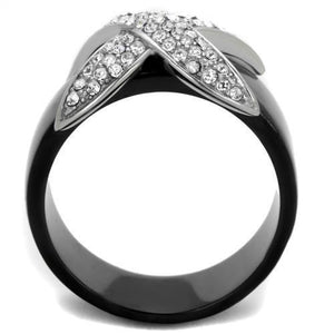 TK1839 - Two-Tone IP Black (Ion Plating) Stainless Steel Ring with Top Grade Crystal  in Clear