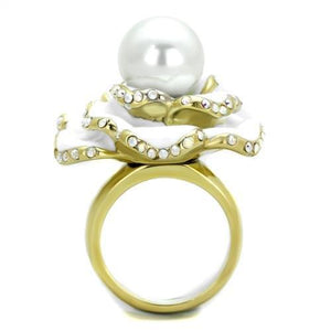 TK1847 - IP Gold(Ion Plating) Stainless Steel Ring with Synthetic Pearl in White