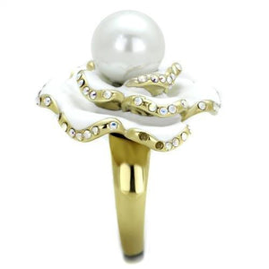 TK1847 - IP Gold(Ion Plating) Stainless Steel Ring with Synthetic Pearl in White