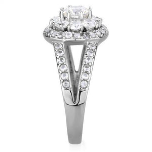 TK1855 - High polished (no plating) Stainless Steel Ring with AAA Grade CZ  in Clear