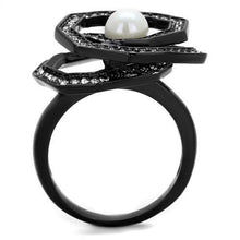 Load image into Gallery viewer, TK1861 - IP Black(Ion Plating) Stainless Steel Ring with Synthetic Pearl in White