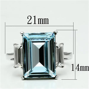 TK1862 - High polished (no plating) Stainless Steel Ring with Top Grade Crystal  in Sea Blue