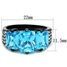 Load image into Gallery viewer, LOTK1866 - IP Black(Ion Plating) Stainless Steel Ring with AAA Grade CZ  in Sea Blue